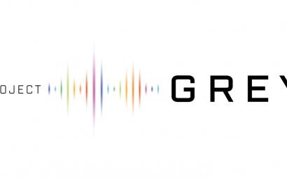Logo Project Grey. Geluidsgolven in verschillende kleuren. 