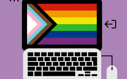 laptop met inclusieve LHBTI vlag op scherm