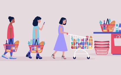 Illustratie van mensen in een supermarkt