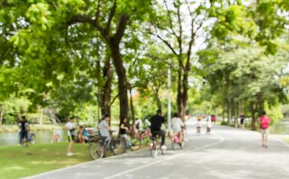 Mensen op de fiets in het park
