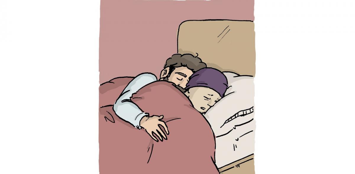 Tekening van twee mensen in bed van Melanie Kranenburg