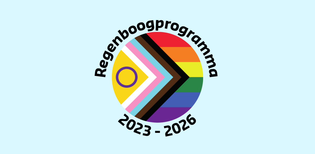 Progressflag en tekst: regenboogprogramma 2023 - 2026